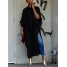 Vintage Solid Color Pile Collar Side Slit Maxi Shirt