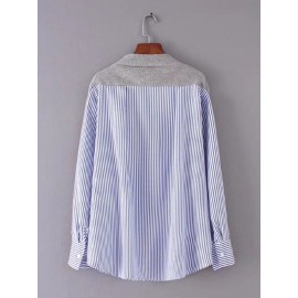 Casual Stripe Patchwork Irregular Long Sleeve Blouses For Women