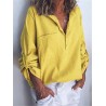 Chic Solid Color V Neck Pockets Long Sleeve Blouse