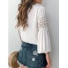 Elegant Lace Stitching Patchwork Puff Sleeve Women Blouse