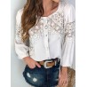 Elegant Lace Stitching Patchwork Puff Sleeve Women Blouse