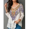 Chic Print Lace V-neck 3/4 Sleeve Blouse