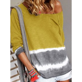 Strip Patchwork Long Sleeve O-neck Shirt For Women