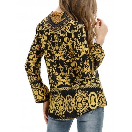 Retro Print Long Sleeve Strap Shirt For Women