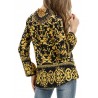 Retro Print Long Sleeve Strap Shirt For Women