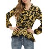 Retro Print Long Sleeve Strap Shirt For Women