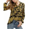 Retro Print Long Sleeve Strap Shirt For Women