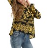 Retro Print Long Sleeve Strap Shirt For Women