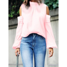 Chic Off The Shoulder Solid Color Half Neck Blouse