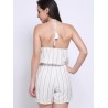 Women Casual Stripe Halterneck Backless Lace-up Sleeveless Short Jumpsuits