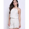 Women Casual Stripe Halterneck Backless Lace-up Sleeveless Short Jumpsuits