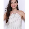 Women Casual Stripe Halterneck Backless Lace-up Sleeveless Short Jumpsuits