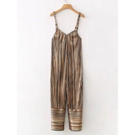 Casual Stripe Spaghetti Strap Loose V-neck Harem Jumpsuits