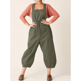 Bib Cargo Pocket Drawstring Overalls Jumpsuit