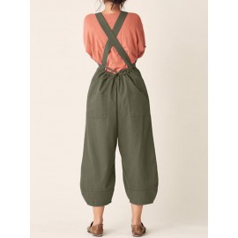 Bib Cargo Pocket Drawstring Overalls Jumpsuit