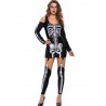 Halloween Skeleton Print Cold Shoulder Long Sleeve Women Jumpsuits