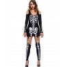 Halloween Skeleton Print Cold Shoulder Long Sleeve Women Jumpsuits