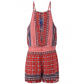 Bohemian Printed Halter Backless Sexy Women Short Jumpsuits