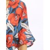 Women Vintage Floral Print V-neck Half Sleeve Short Jumpsuit