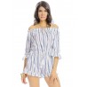 Women Casual Stripe Print Off Shoulder Half Sleeve jumpsuit