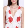 Women Sexy Floral Print Deep V Sleeveless Elastic Jumpsuits