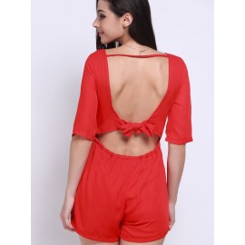 Women Sexy Backless Bandage Bow Half Sleeve O-neck Jumpsuits