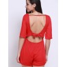 Women Sexy Backless Bandage Bow Half Sleeve O-neck Jumpsuits