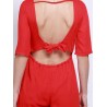 Women Sexy Backless Bandage Bow Half Sleeve O-neck Jumpsuits