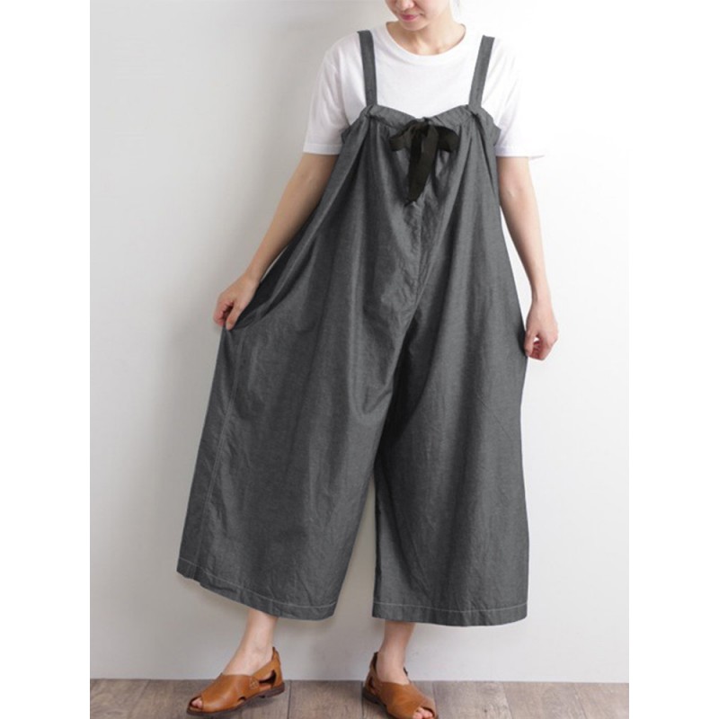 Harem Wide Legs Oversize Solid Color Bib Cargo Jumpsuit