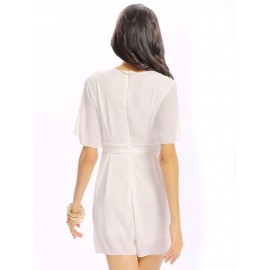 Women Sexy V-neck Short Sleeve Bow Knot Jumpsuit