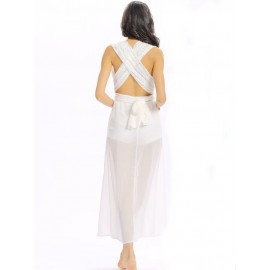 Women Sexy V-neck Lace Slit Backless Cross Strap Sleeveless Jumpsuit