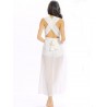 Women Sexy V-neck Lace Slit Backless Cross Strap Sleeveless Jumpsuit