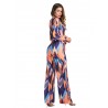 Women Long Sleeve Stripe Printed Belted V-neck Jumpsuits