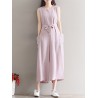 Women Vintage Sleeveless Pocket Back Zipper Wide Leg Jumpsuits