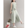 Women Vintage Sleeveless Pocket Back Zipper Wide Leg Jumpsuits