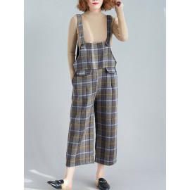 Plaid Print Wide Leg Spaghetti Straps Women Casual Romper