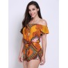 Women Casual Vintage Folk Off Shoulder Geo Print Short Sleeve Jumpsuit