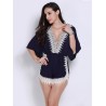 Women Deep V-neck Half Sleeves Lace Jumpsuit