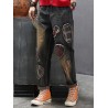 Plaid Embroidered Patchwork Drawstring Jeans For Women