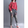 Casual Patchwork Embroidery Elastic Waist Denim