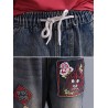 Casual Patchwork Embroidery Elastic Waist Denim