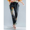 Cartoon Print Casual Ripped Harem Jeans For Women