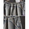 Cartoon Bear Embroidery Ripped Short Jeans For Women