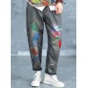 Vintage Embroidery Printed High Waist Loose Casual Jeans