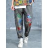 Vintage Embroidery Printed High Waist Loose Casual Jeans