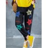 Letter Embroidered Stars Patch Jeans For Women