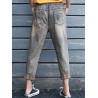 Patch Letters Elastic Waist Casual Denim