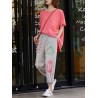 Embroidery Patchwork Elastic Waist Casual Harem Denim