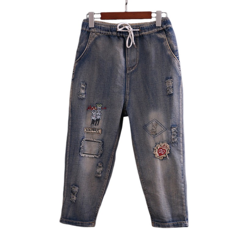 Casual Patch Embroidered Harem Denim