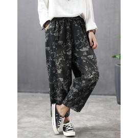 Printed Patchwork Pocket Loose Ankle Length Jeans